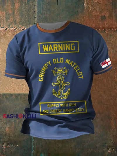 Men's Royal Navy Grumpy Old Veteran Printed T-shirt