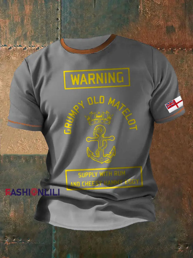 Men's Royal Navy Grumpy Old Veteran Printed T-shirt