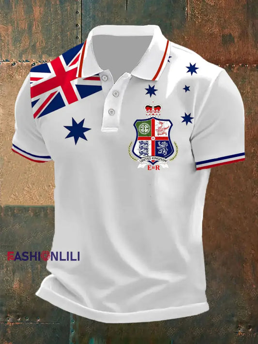 Men's Union Jack Print Casual Button T-Shirt