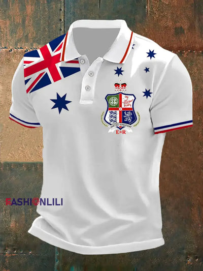 Men's Union Jack Print Casual Button T-Shirt