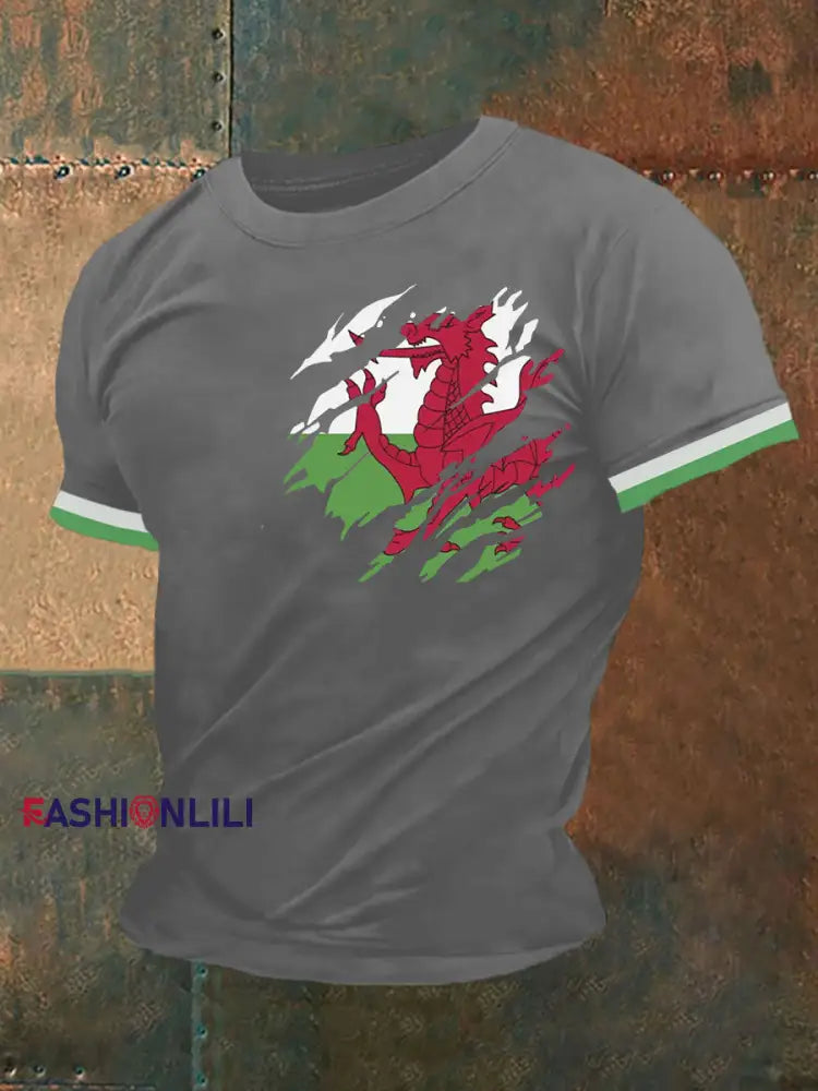 Men's Welsh Dragon Print Casual T-shirt