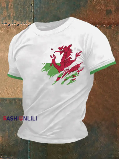 Men's Welsh Dragon Print Casual T-shirt