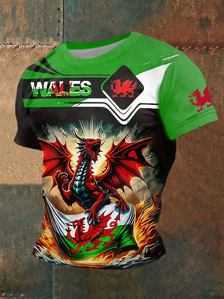 Men's Welsh Dragon Print Casual T-shirt