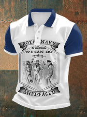 Men's Vintage Royal Navy Dancing Team Print Casual Top