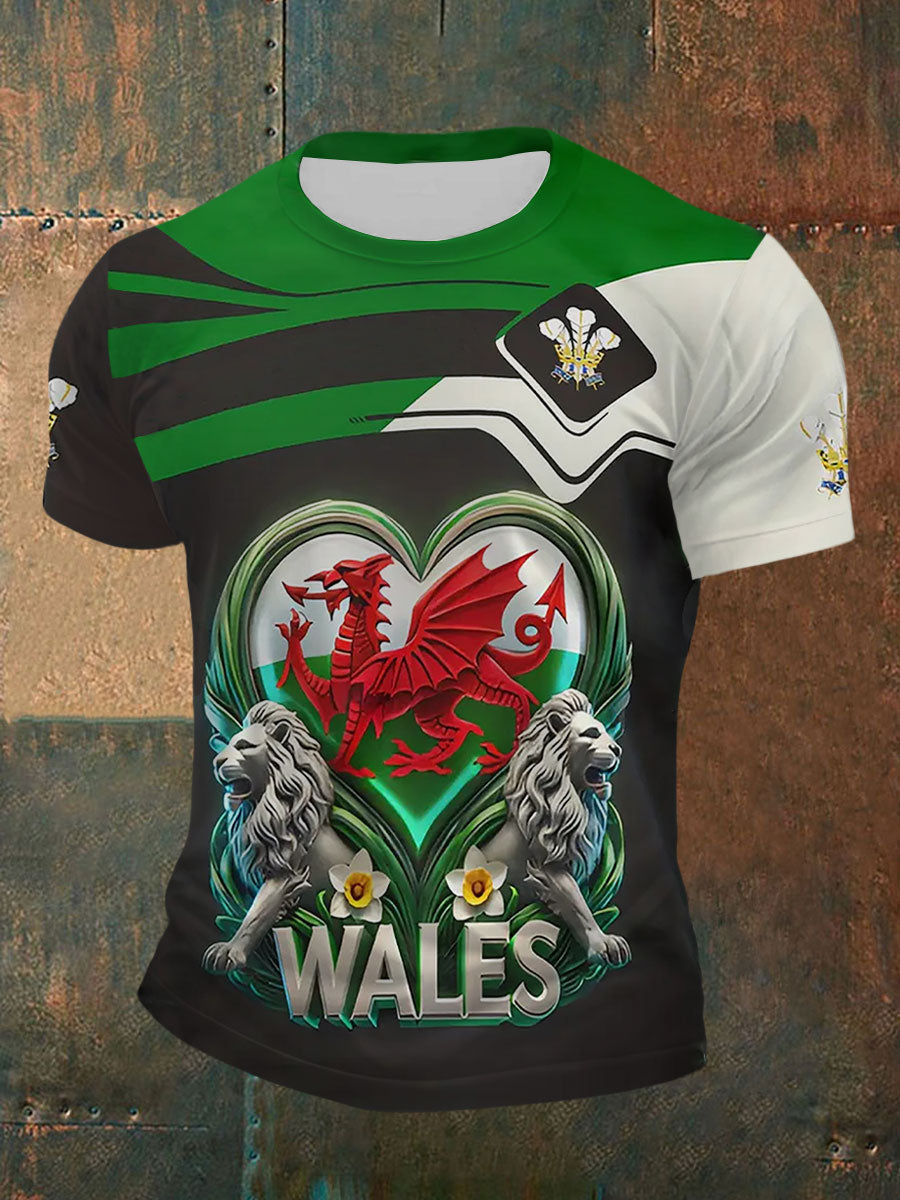 Men's Welsh Dragon Print Casual T-shirt