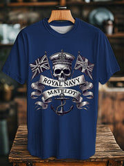 Unisex Vintage Royal Navy Matelot Skull Print Casual Tee