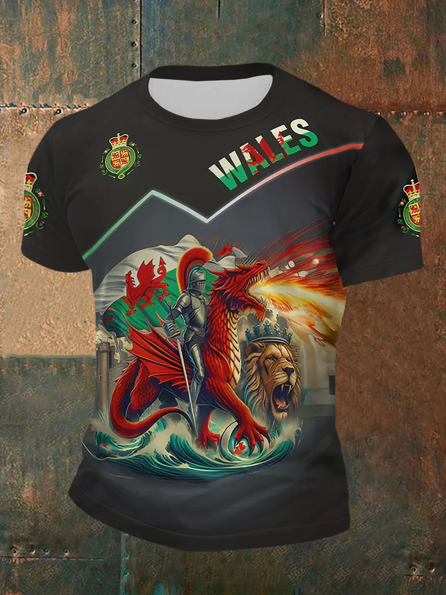 Men's Welsh Dragon Print Casual T-shirt