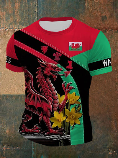Men's Welsh Dragon Print Casual T-shirt