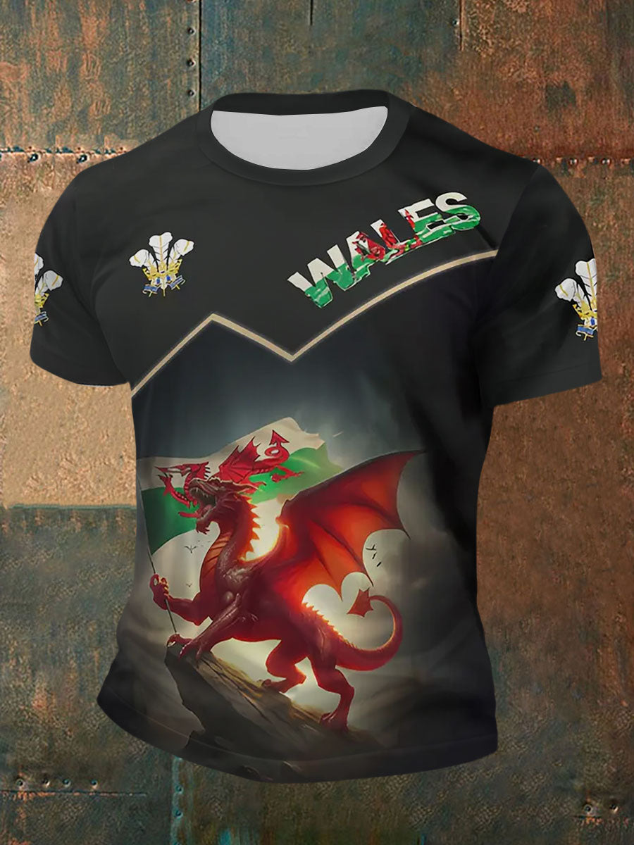 Men's Wales Dragon & Daffodils Print Casual T-Shirt