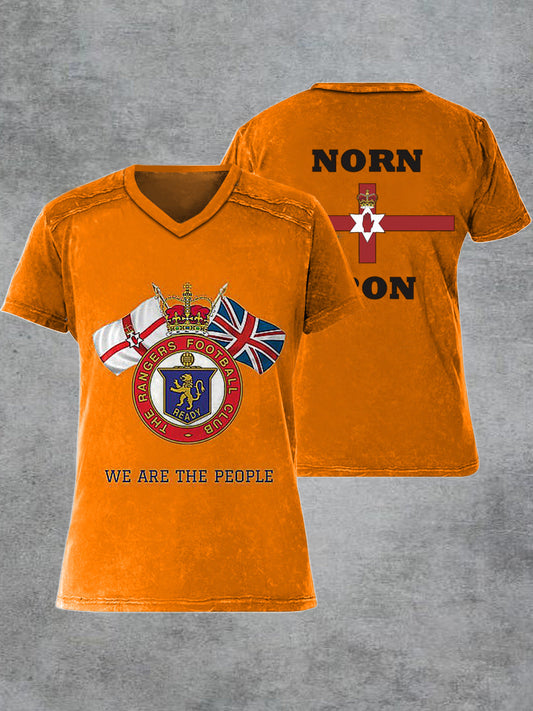 Men's Retro United Kingdom And Northern Ireland Flag Printed V-neck Short-Sleeved T-shirt