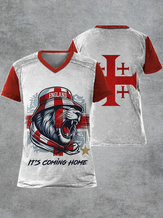 Men's Retro England Printed V-neck Short-Sleeved T-shirt