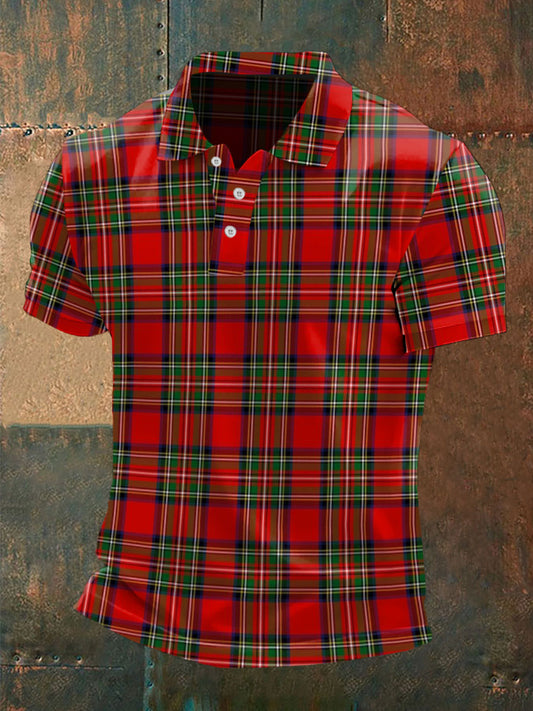 Men's Scottish Tartan Print Casual Top