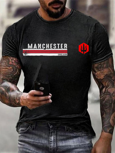Retro British Manchester United Culture And Art Pattern Casual Short-Sleeved T-Shirt
