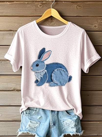 Women's Cute Bunny Pattern Patchwork Art T-Shirt