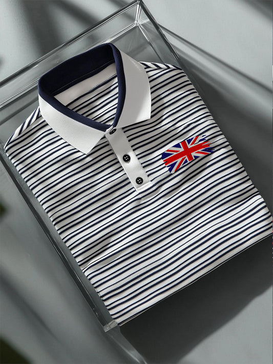 Men's United Kingdom Flag Business Style Stripes Short Sleeve T-Shirt