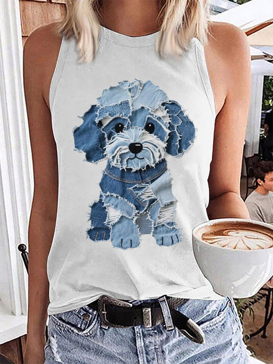 Women's Cute Dog Pattern Patchwork Art Tank Top
