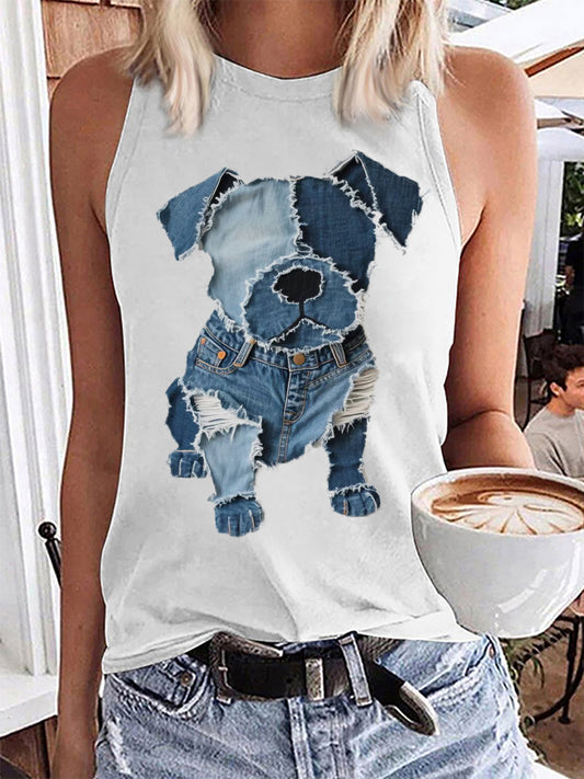 Women's Cute Dog Pattern Patchwork Art Tank Top
