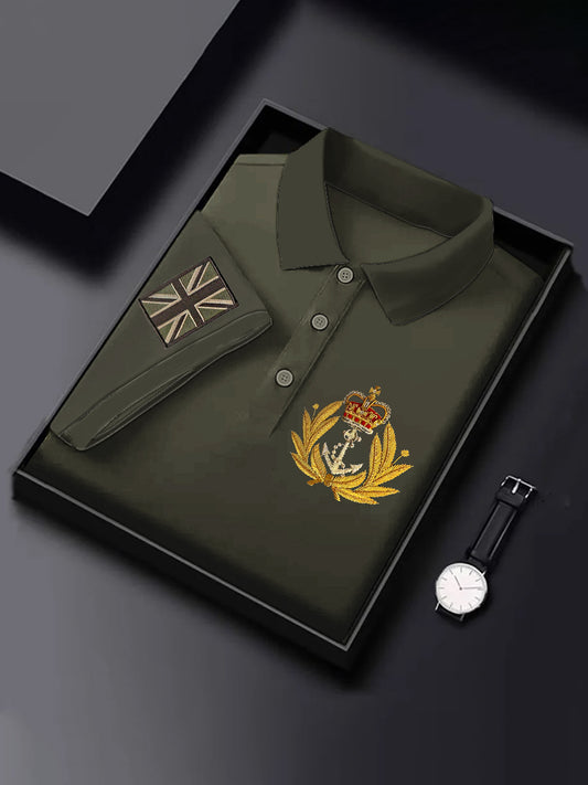 Men's Business Style Embroidered  Badge Top