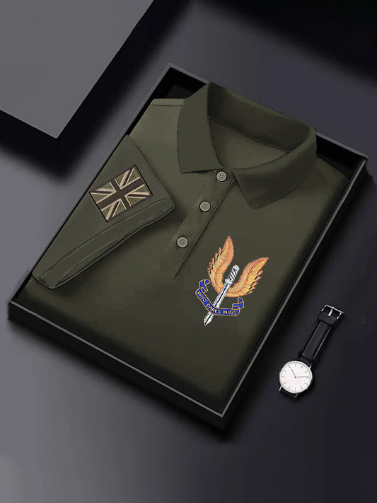 Men's Business Style Embroidered  Badge Top