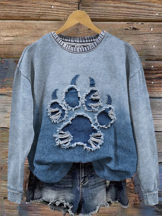 Women's denim paw sweatshirt