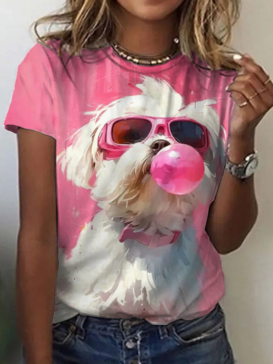 Women's Funny Dog Oil Painting Art Print T-Shirt