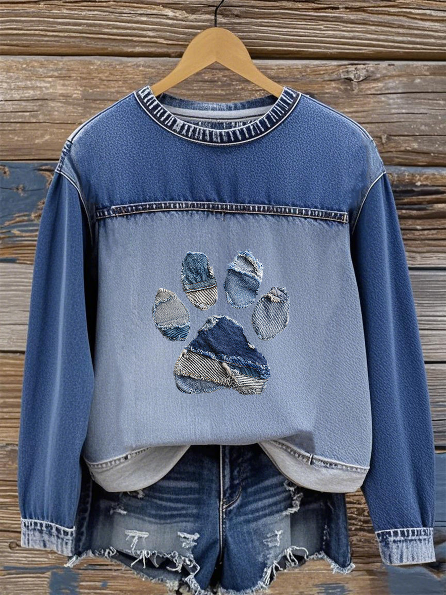 Women's denim paw sweatshirt