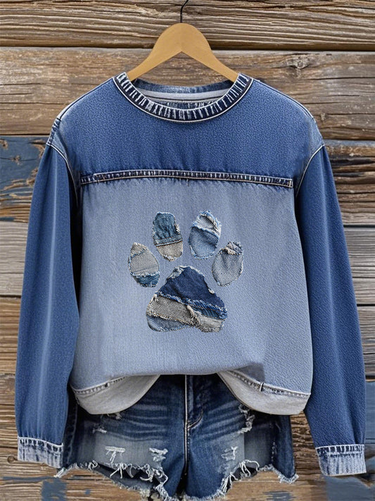 Women's denim paw sweatshirt