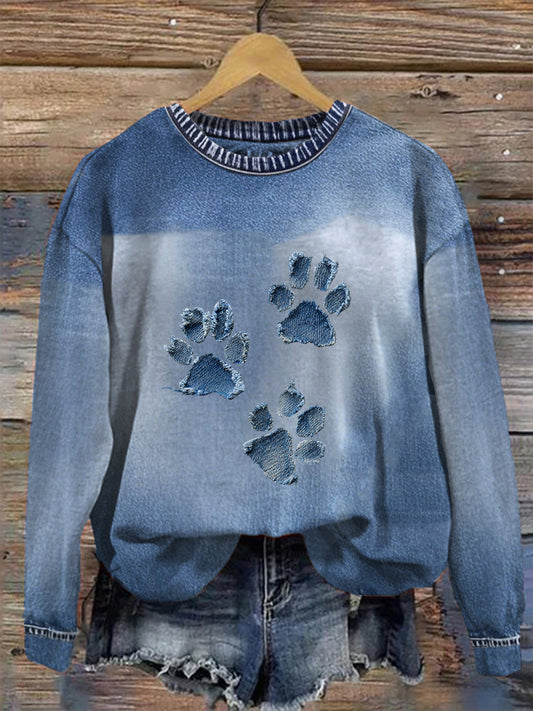 Women's denim paw sweatshirt