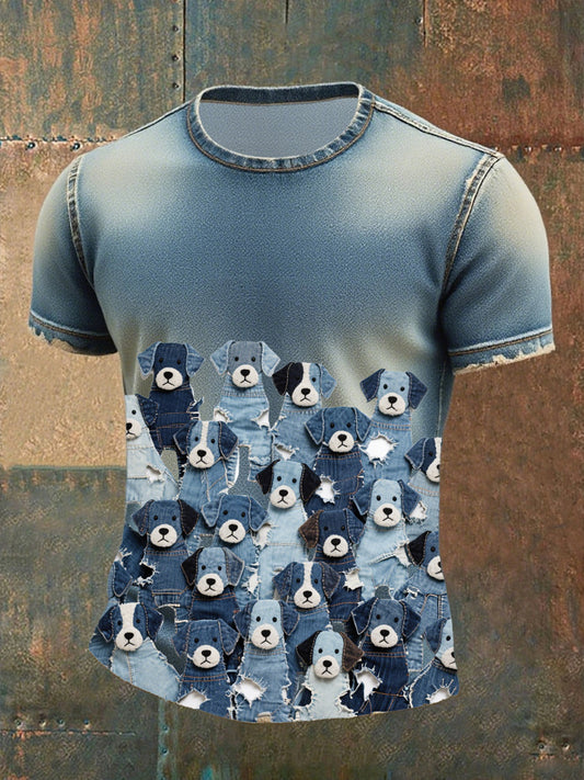 Men's denim dog print t-shirt