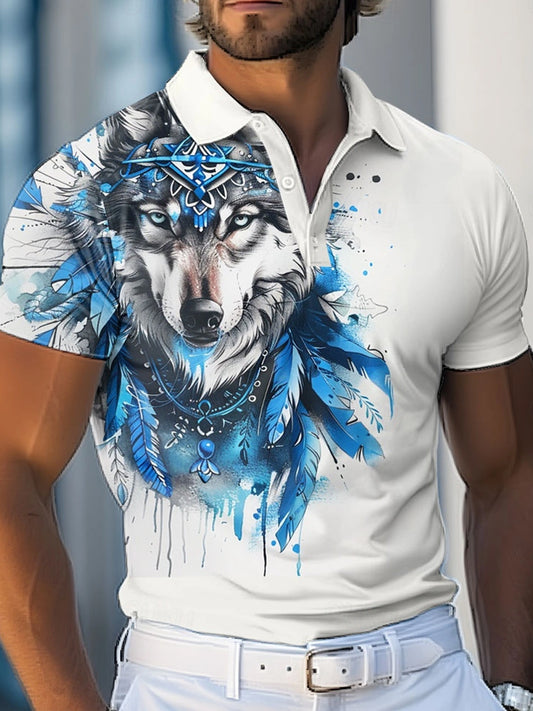 Men's Vintage Animal Print Casual Polo Shirt