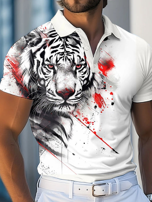Men's Vintage Animal Print Casual Polo Shirt