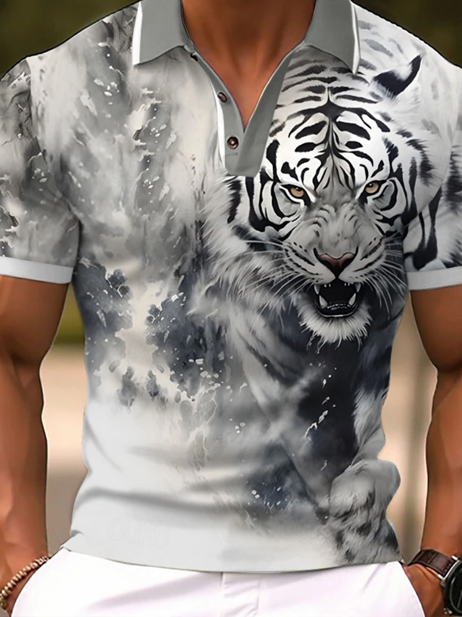 Men's Vintage Animal Print Casual Polo Shirt