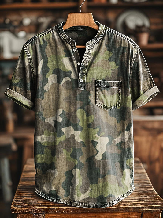 Abstract Camouflage Art Print Casual Henley T-Shirt