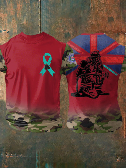 Men's PTSD Awareness Veteran Fire Survice Printed T-shirt