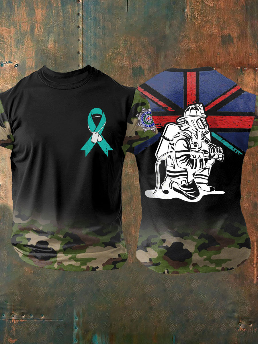 Men's PTSD Awareness Veteran Fire Survice Printed T-shirt