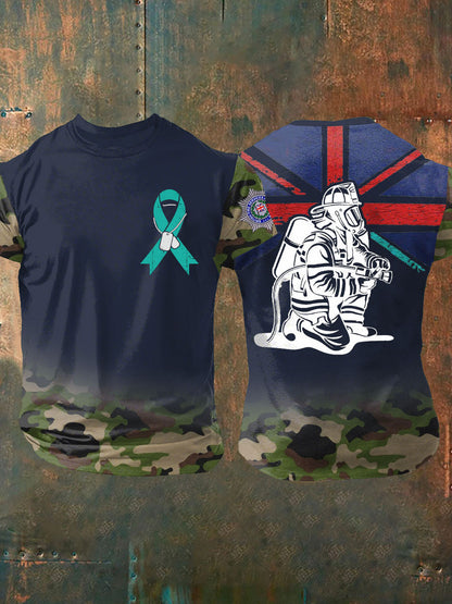 Men's PTSD Awareness Veteran Fire Survice Printed T-shirt