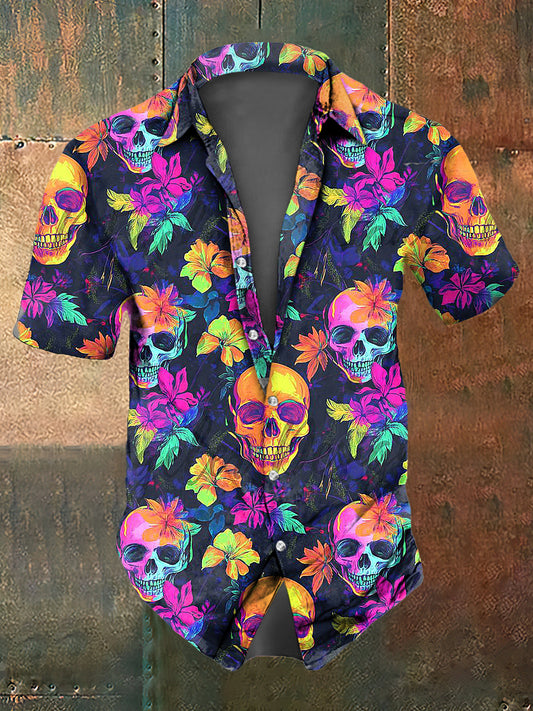 Men's Color Skull Print Casual Short Sleeved Shirt