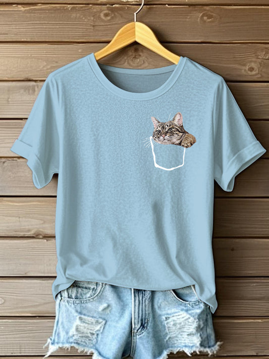 Women's Cute Cat  Printed Short Sleeve T-Shirt