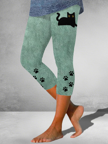 Women's black cat print leggings