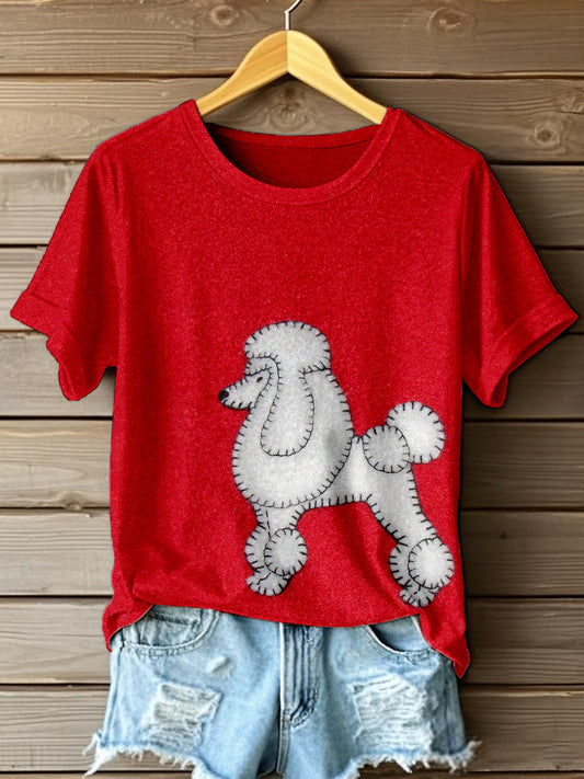 Women's Cute Poodle Pattern Felt Art T-Shirt