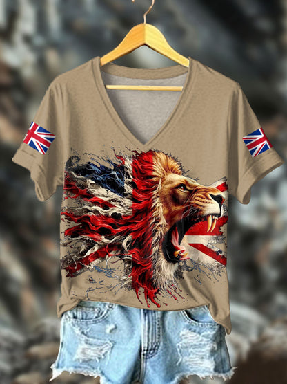 Women's UK Flag Lion Printed T-shirt