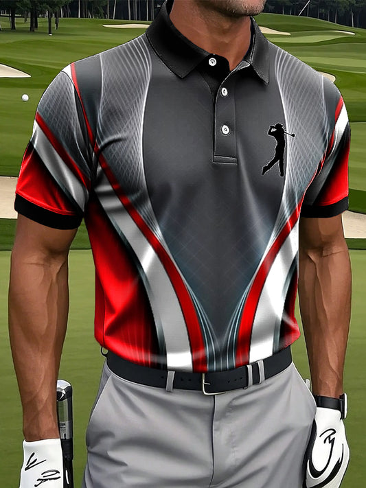Men's Abstract Geometric Line Art Print Casual Business Polo Shirt