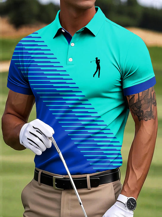 Men's Retro Color Block Patchwork Art Print Casual Business Polo Shirt