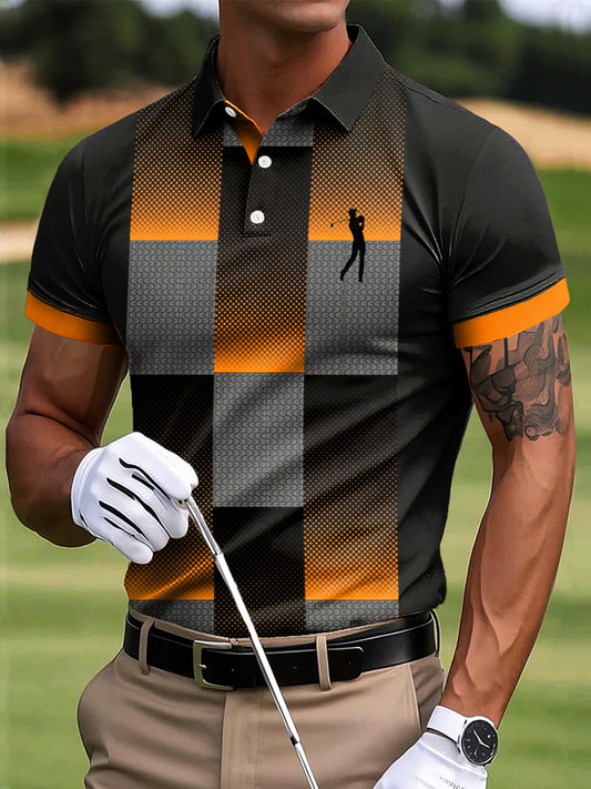 Men's Retro Color Gradient Geometric Art Print Casual Business Polo Shirt