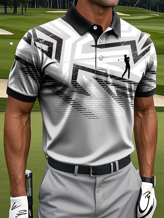 Men's Abstract Line Irregular Art Print Casual Business Polo Shirt