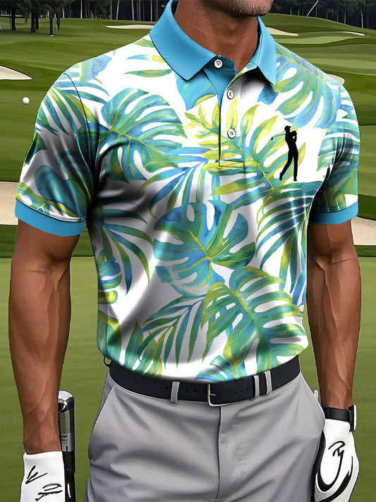 Men's Abstract Tropical Palm Leaf Art Print Casual Business Polo Shirt