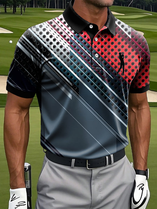 Men's Classic Abstract Polka Dot Line Splicing Art Print Casual Business Polo Shirt