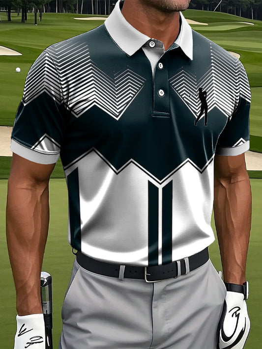 Men's Classic Gradient Line Geometric Art Print Casual Business Polo Shirt