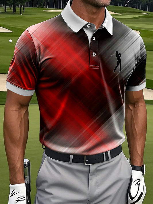 Men's Retro Abstract Gradient Checkered Art Print Casual Business Polo Shirt