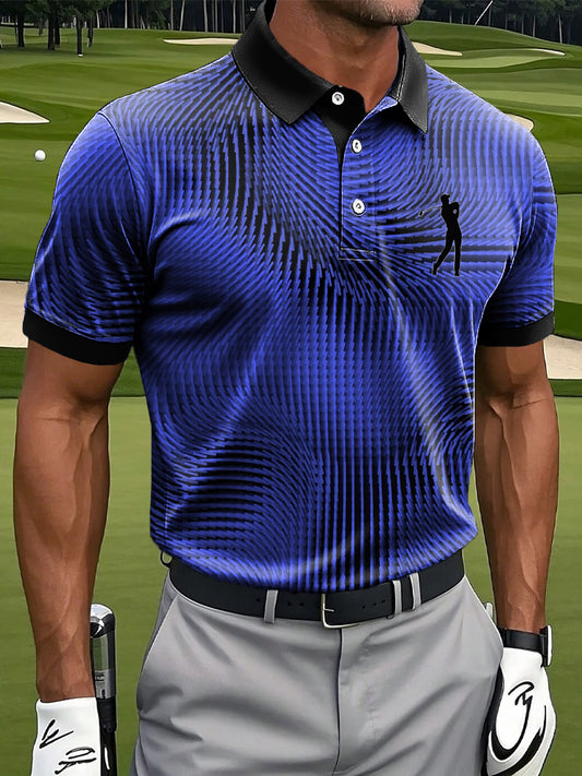 Men's Retro Abstract Gradient Texture Art Print Casual Business Polo Shirt